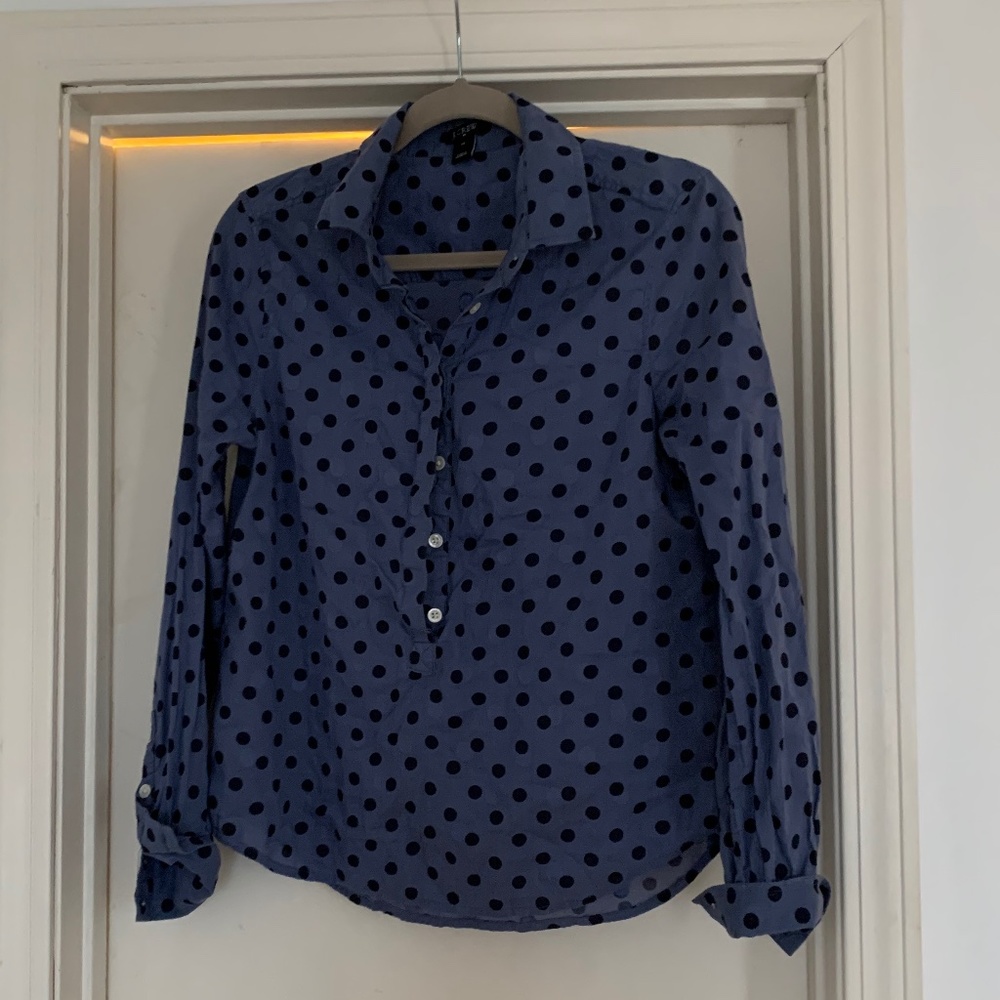 J.Crew Blue & Navy Polka Dot Button Up Shirt